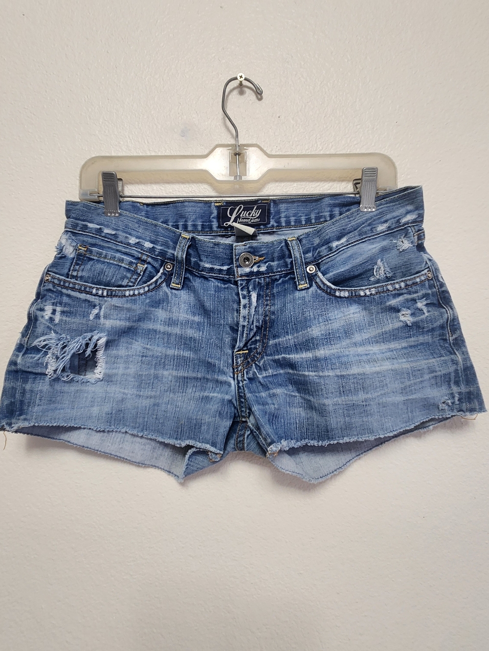 VTG Lucky Brand Jeans Riley Cutoff Short 4/27 Low Rise Daisy Dukes Distress USA